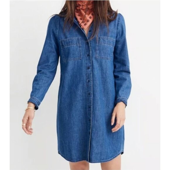 Madewell Dresses & Skirts - Madewell Denim Puff-Sleeve Shirtdress in Harris Wash Blue Size Small